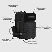 Large 45L Phantom Black Tactical Gym Backpack